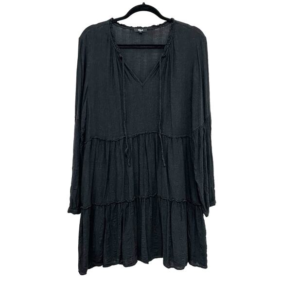 Rails Everly Black Textured Linen Blend Long Sleeve Shirt Dress Women's L - Picture 2 of 7